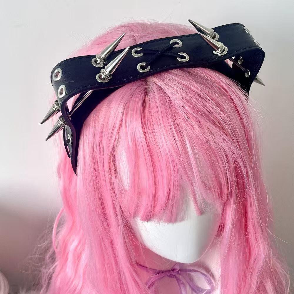 Leatherwork Rings - Headband Punk Harajuku dengan Rivet, Aksesoris